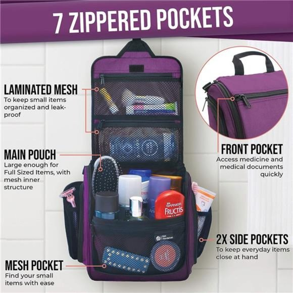 Hanging Travel Toiletry Bag for Women – Large Cosmetics, Makeup and Toiletries - Picture 4 of 7